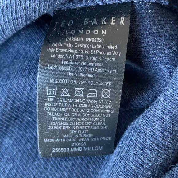 TED BAKER LONDON Men’s Quarter Zip Textured Navy Blue Sweater - Size 5 (US - L) - Picture 10 of 15